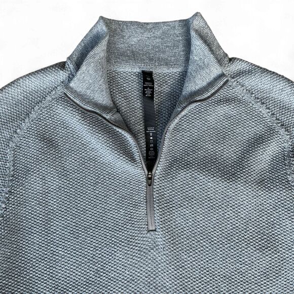 Lululemon Mens 1/4 Zip Sweater XXL Grey Textured Knit Coolmax Organic Cotton - Picture 2 of 10